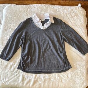 Studio Works Gray Sweater with White Collar